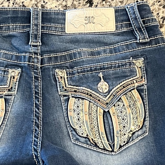 Miss Me Mid Rise Boot Jeans Womens 27 x32 Cowgirl Rodeo Embroidered Rhinestone - Picture 4 of 14